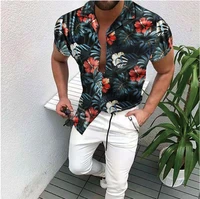 2021 summer men print shirts tops slim hawaiian short sleeve shirts man single breasted turn down collar collar casual shirt