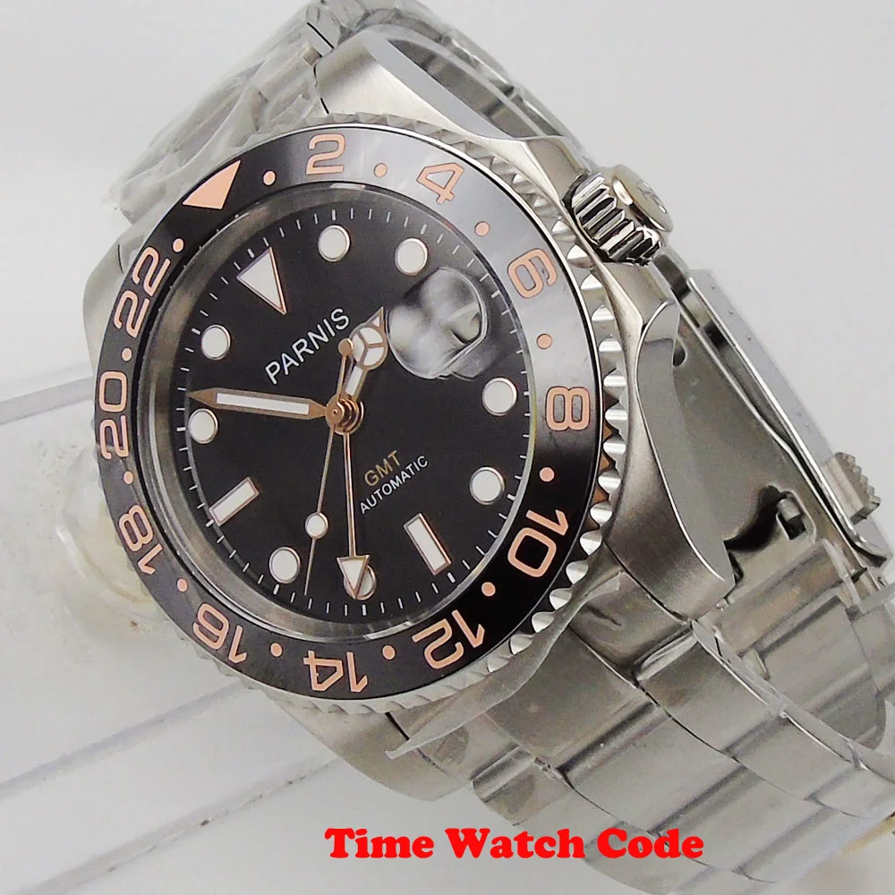 Роскошные мужские наручные часы 40 мм PARNIS с черным циферблатом и керамическим