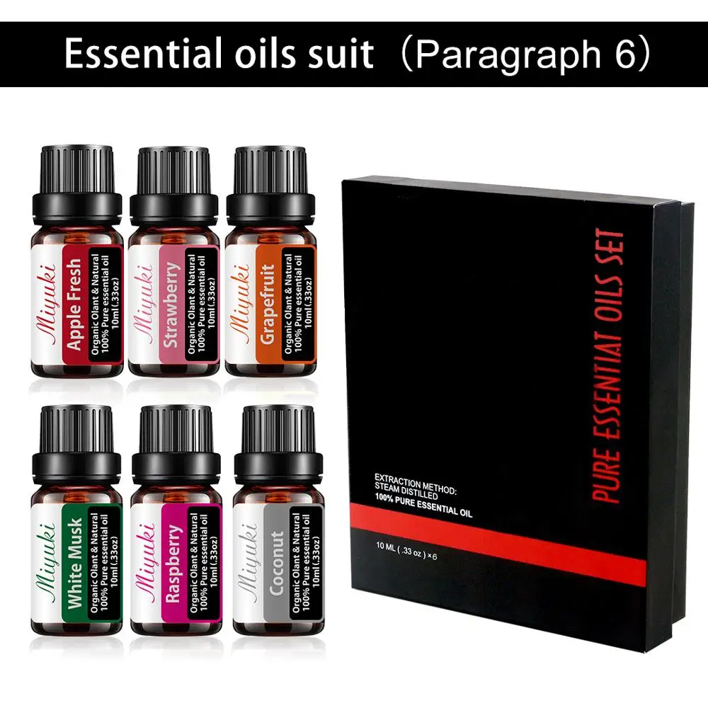 10ML 6pcs Gift Set Pure Essential Oil Diffuser Humidifier Massage Aromatherapy Apple White Musk Raspberry Coconut Strawberry | Красота и