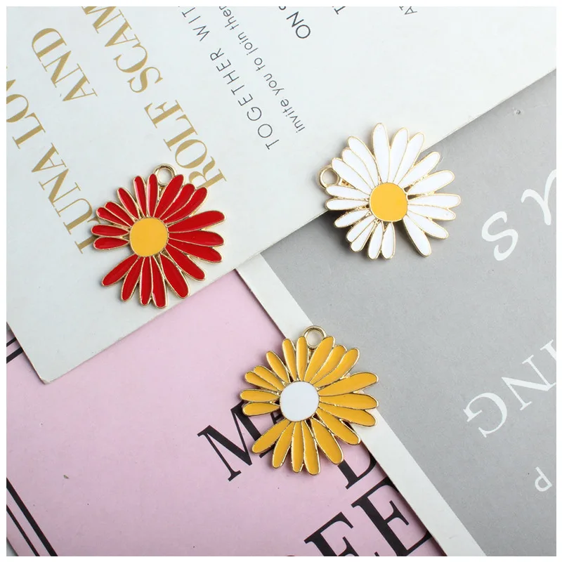 

25x27MM 30Pcs Glazing KC Alloy Chrysanthemun Earring Necklace Pendants Jewelry Charms Making Findings Fittings Accessories