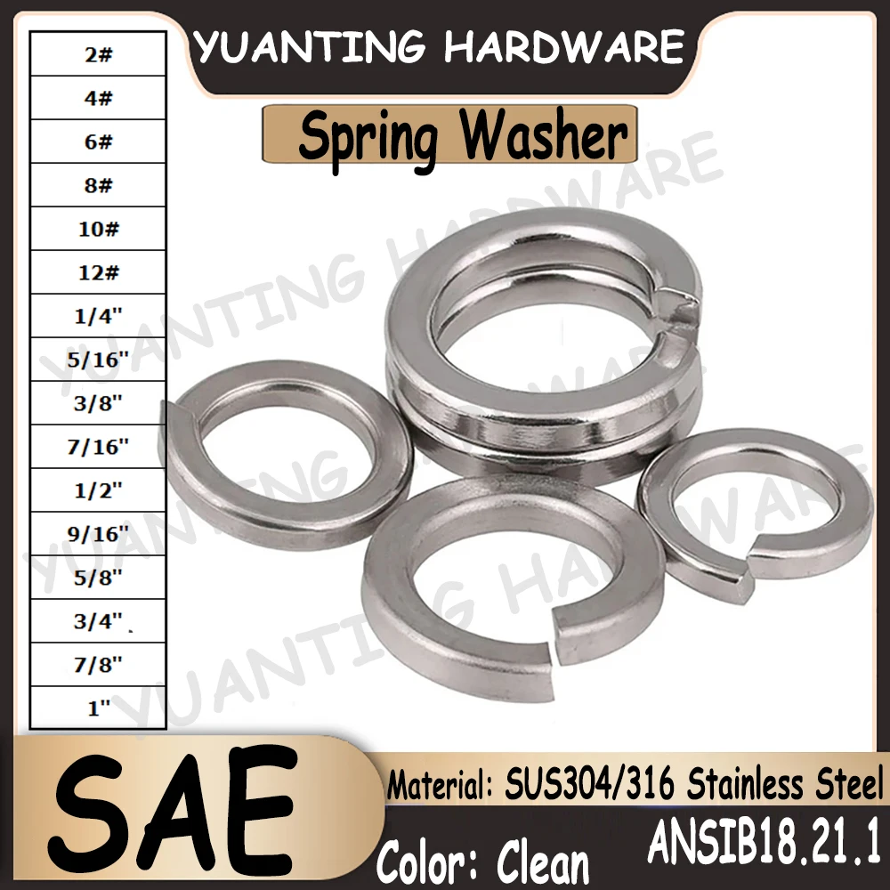 

1Piece-500Pcs 2# 4# 6# 8# 10# 12# ~ 1'' SUS304/SUS316 Stainless Steel Spring Washers SAE Standard ANSIB18.21.1