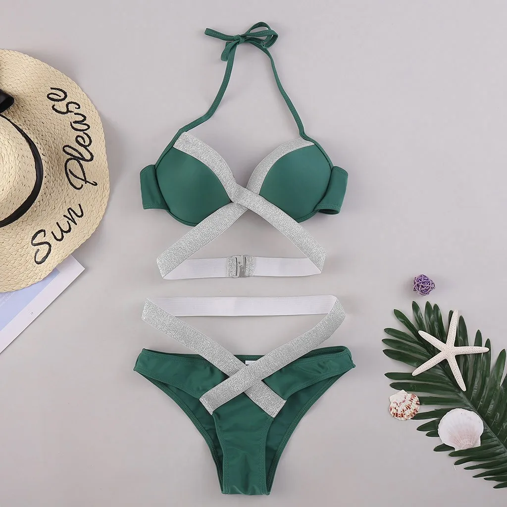 

Women Swimsuit Swimwear Bikini Push Up Padded Bandage Brazlian Hot Stamptwo Piece Bathing Suit Summer Bather Beachwear Biquini