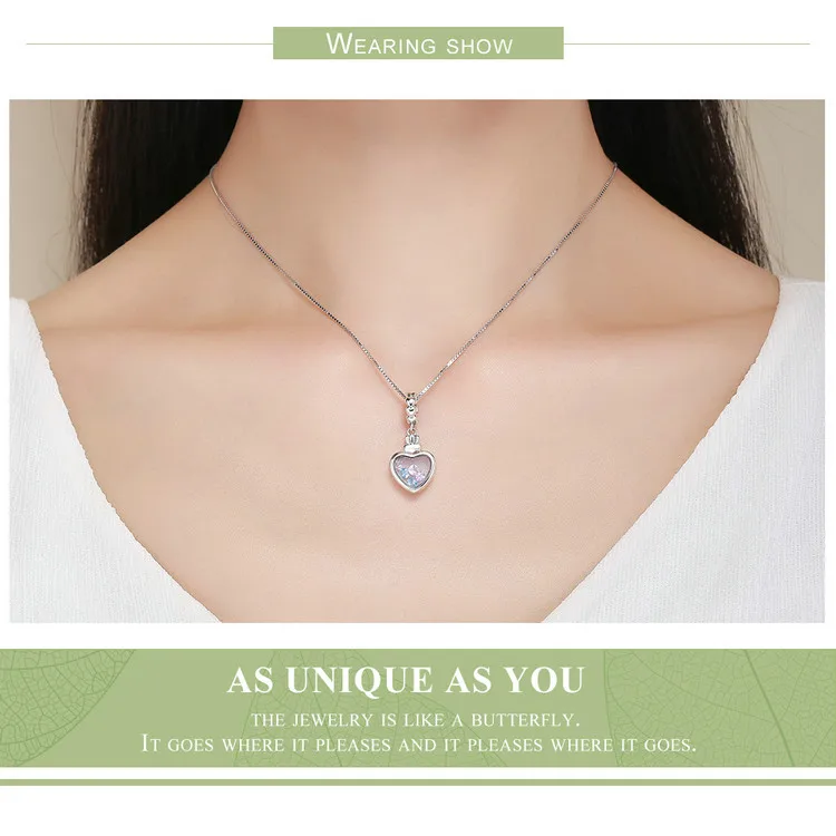 

Romantic Heart Pendant AAA Zircon Charm 925 Sterling Silver Necklace Fine Jewelry fit original pan Bracelet women Bijoux