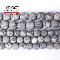 natural stone beads matte grey map jaspers round loose beads for jewelry diy making bracelet accessories 15 4 6 8 10 12mm o39