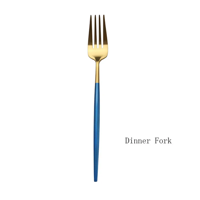 Dinner Fork 1 комплект посуды 304 из нержавеющей стали Синие золотые столовые приборы набор ножей для торта салат вилка набор столовые приборы Посуда Прямая - Цвет: Dinner Fork