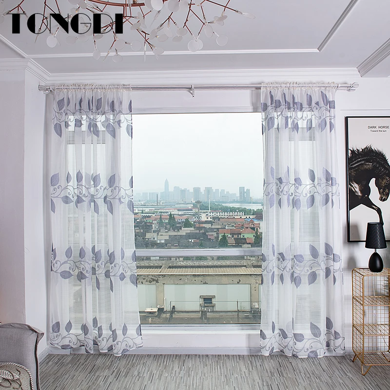 Белая Тюлевая занавеска TONGDI с принтом элегантные большие листья цветочные цветы