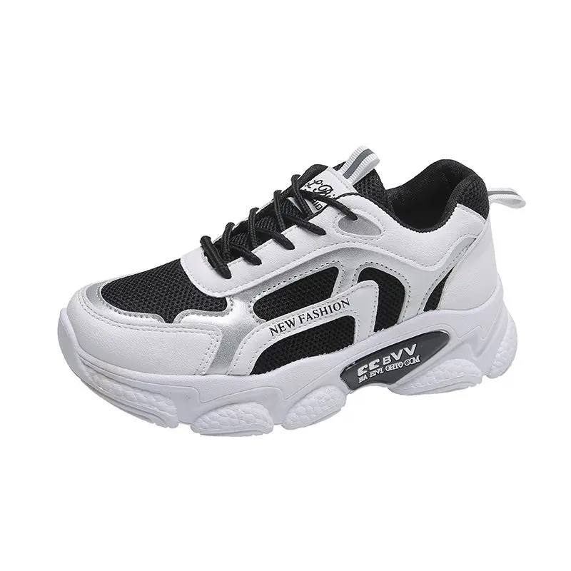 

2021 Sneakers Casual Breathable Comfortable Sports Shoes Women's Color Matching Platform Thick Bottom Lace-Up Shoes