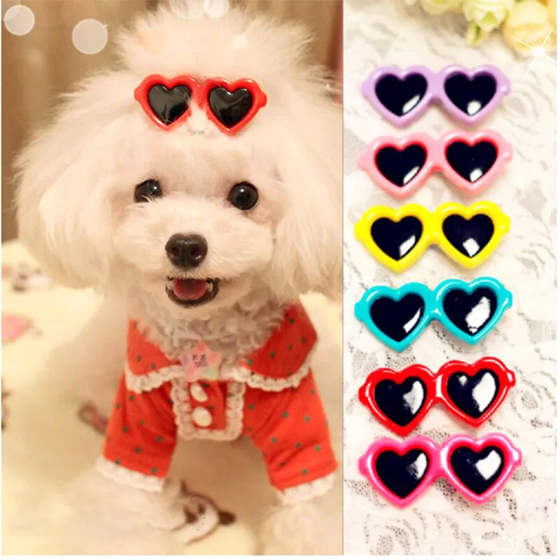 

2pcs Heart Glasses Dog Hair Accessories Pet Dog Hair Bows Cute Party Dogs Bows Hair Dog Grooming Bows For Small Dog Products