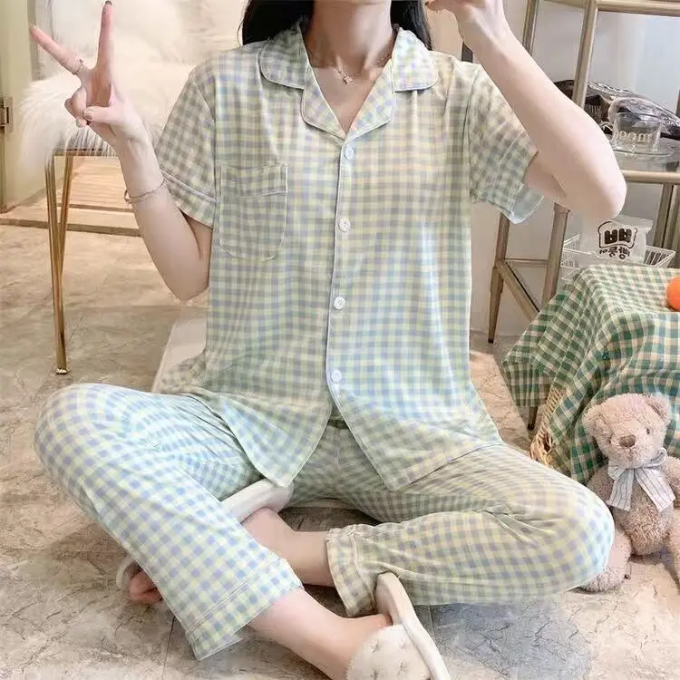 The Spring and Autumn Period and the Hot Style Lapel Ladies Pajamas Cardigan Long-sleeved Pants Cute Cartoon Leisurewear Suit