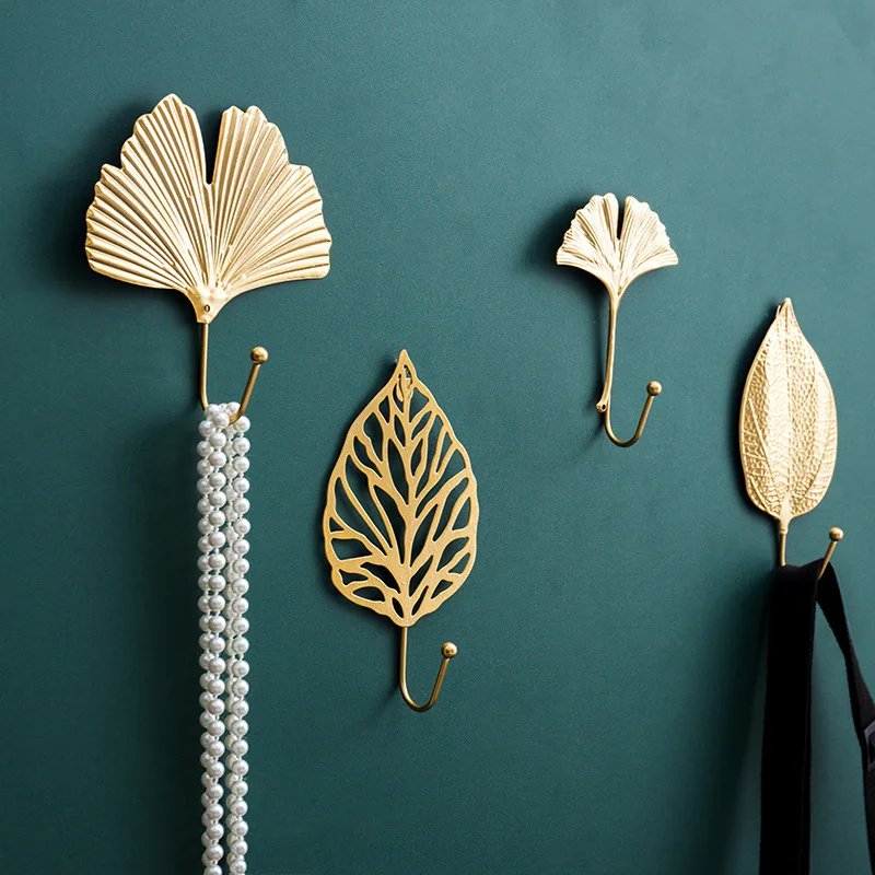Creative Leaf Shape Mini Hook Gold Coat Hook Pendant Storage Rack Home Wall Hanging Decoration Tool Key Holder Wall Hook