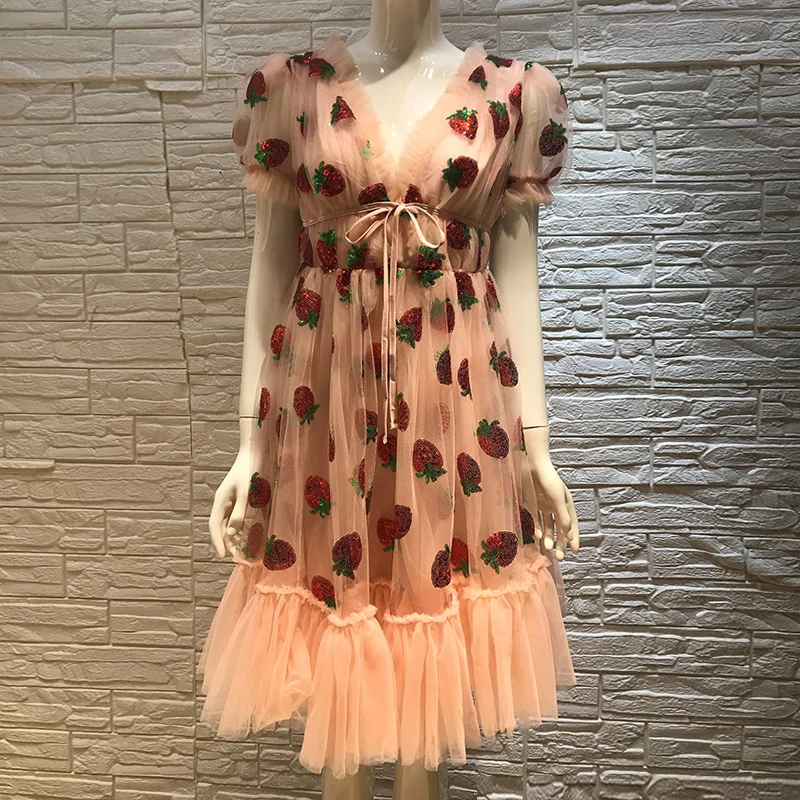 Платье женское средней длины с вышивкой Сетчатое блестками завышенной талией и