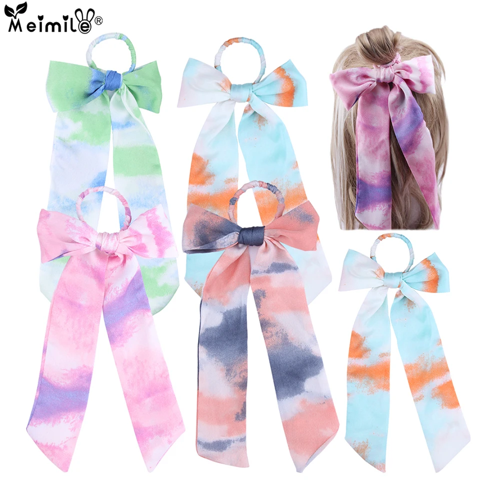

Chinese style new simple fashion long streamer with bow hair ring headband hair band soft fabric to make solid color headwear