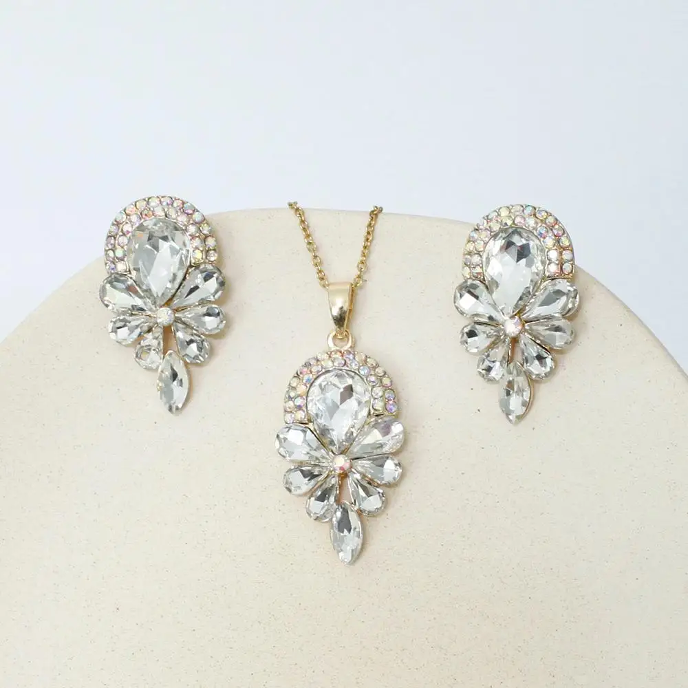 GrayBirds новое блестящее ожерелье кулон и серьги круглые капли воды кристалл