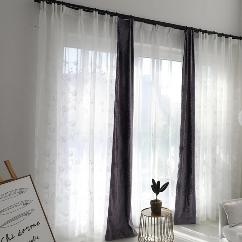 Белые прозрачные занавески с цветочным рисунком для окна гостиной кухни