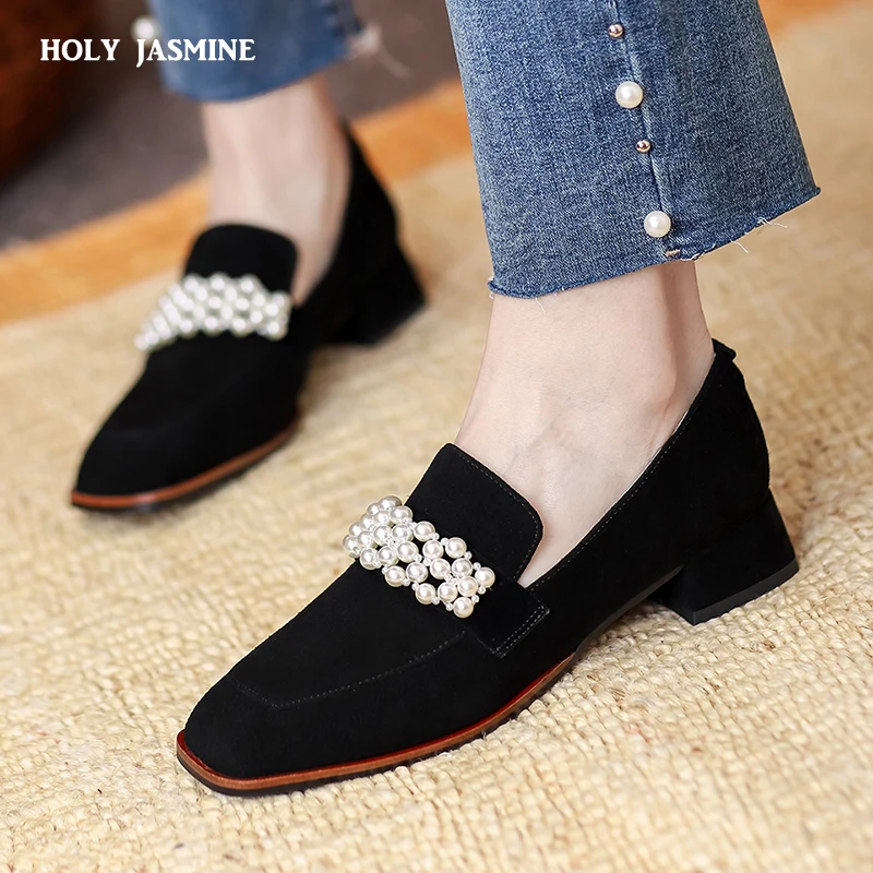 

Туфли-лодочки женские из натуральной кожи, на толстом каблуке