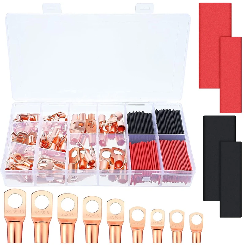 

160 Pieces Copper Wire Lugs with Heat Shrink Set Includes Battery Cable Lugs and Heat Shrink Tubing Assortment Kit
