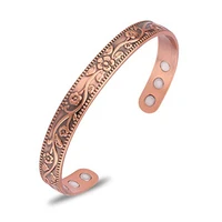 new copper men bracelet vintage adjustable flower pure cuff magnetic therapy 3500 gauss ring magnet open bangle fashion gifts