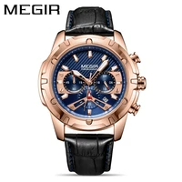megir brand blue dial rose gold case sports quartz watch men multifunction waterproof luminous calendar chronograph watches mens