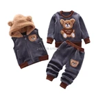 Куртка с капюшоном, Свитшот и штаны для новорожденных мальчиков и девочек, Осень-зима, костюм из 3 предметов, детская спортивная одежда для малышей