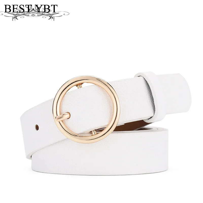 

Best YBT Female Fashion Round Buckle Waist Belt Metal Buckle Casual PU Leather Belt Clothes Accessories For Men And Women
