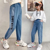 girls denim pant spring teenage girls jeans for girls letter pencil pants 8 10 student children casual jeans kids trousers