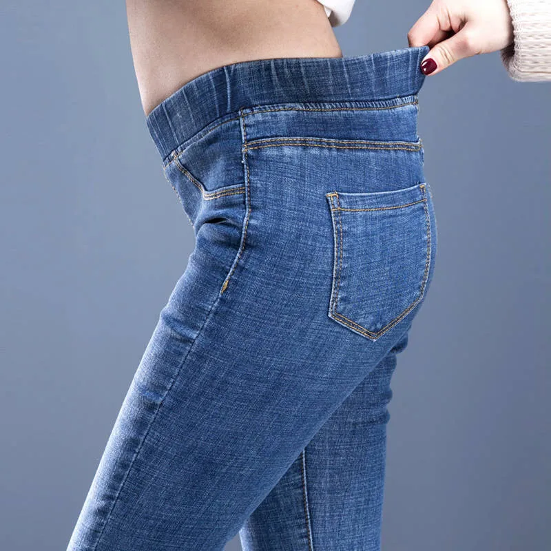 Женские джинсы-карандаш Harajuku синие джинсы большого размера с высокой талией и