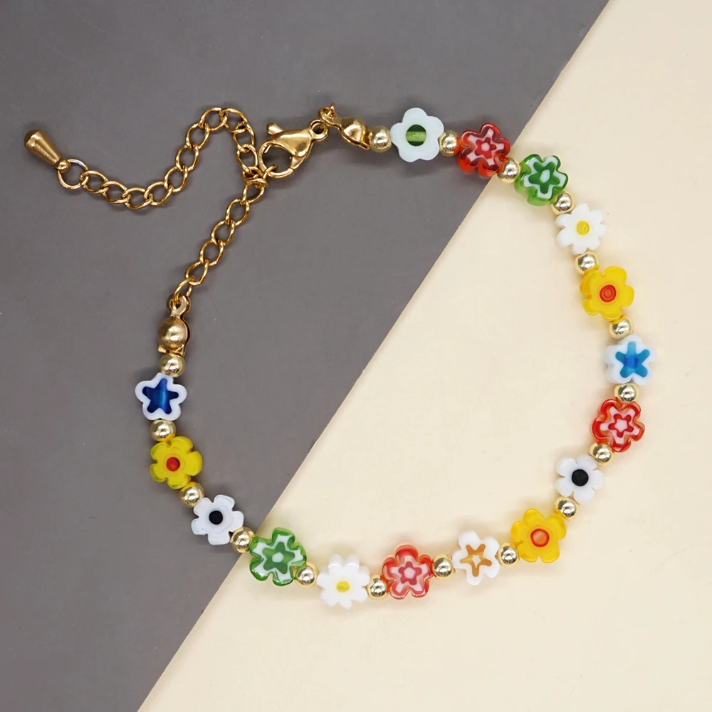 Браслет Go2Boho Y2K женский из нержавеющей стали с цветами и бусинами - купить по