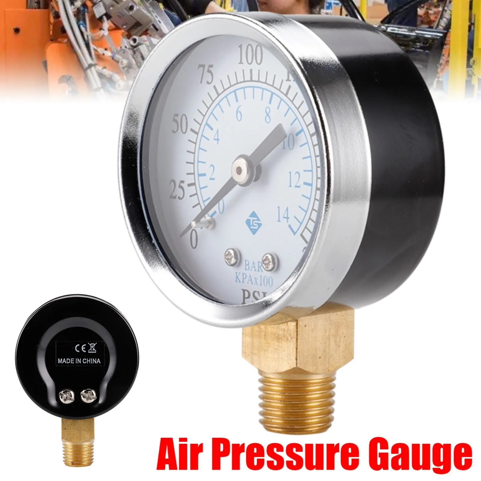 

1Pc Axial Air Pressure Gauge Vacuum Pressure Gauge Meter TS-50-14 Npt 0~200psi 50Mm