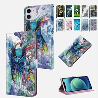 fashion 3d painted case magnetic wallet for iphone 13 pro max mini ultra thin card slot bracket shockproof phone leather cover