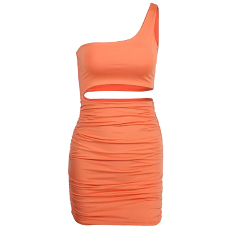

Women Hollow Out Bodycon Dress Sexy One Shoulder High Waist Stacked Mini Sundress Female's Clothing Backless Clubwear Outfits