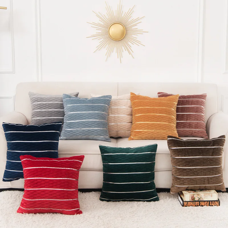 

Stylish Soft Comfortable Home Textile Products Sofa Pillowcase Skin-friendly Cushion Cover Solid Color Striped Pillowcase