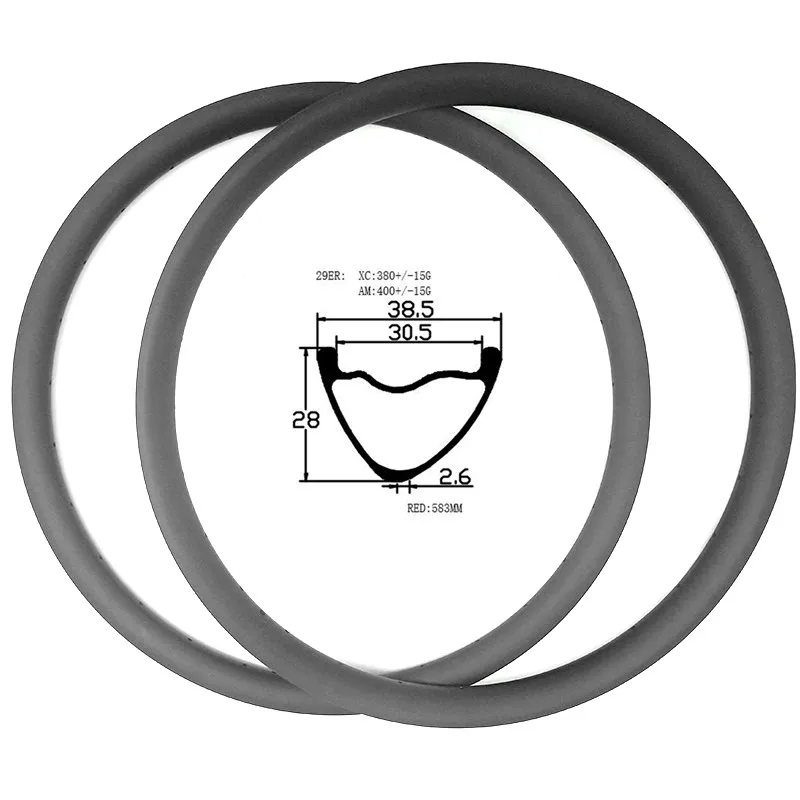 

aro 29 mtb carb 29er mountain disc bike rims 38.5x28mm Asymmetry tubeless disc rims XC 380g hookless carbon mtb rim ERD 583mm