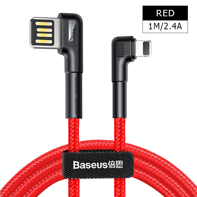 Baseus usb кабель для зарядки с двойным изгибом для iPhone 11 XS Max XR 8 Plus 2.4A быстрое зарядное устройство кабель для передачи данных USB шнур для зарядки - Название цвета: 1M 2.4A