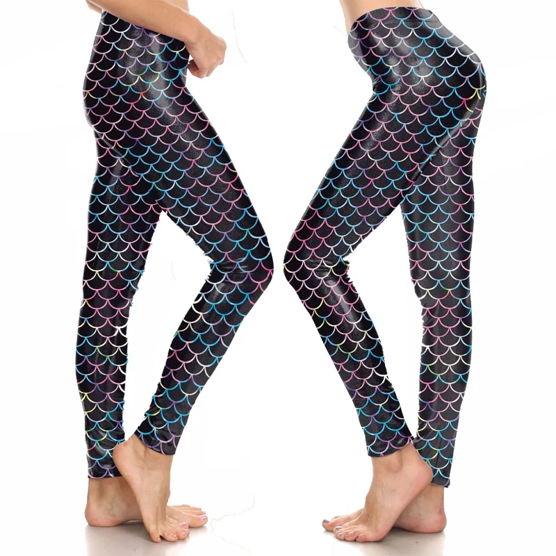 Женские леггинсы с принтом рыбьих чешуек эластичные эффектом пуш-ап | Женская