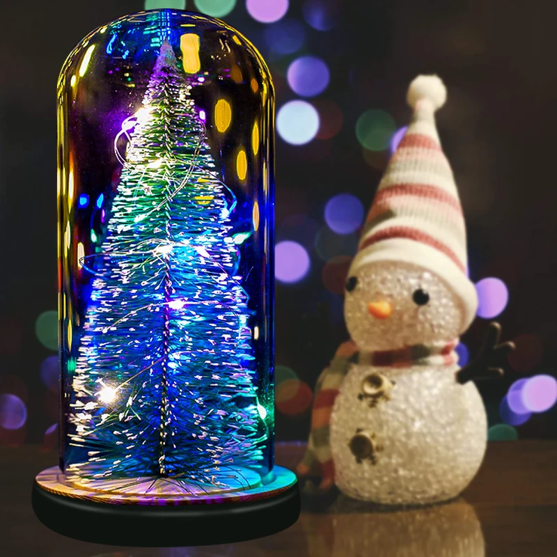 &Aacute;rbol de Navidad Artificial LED bola de cristal 3D artesanal Esfera de vidrio l&aacute;mpara de escritorio luz nocturna regalo de Navidad decoraci&oacute;n del hogar suministros para festivales-0