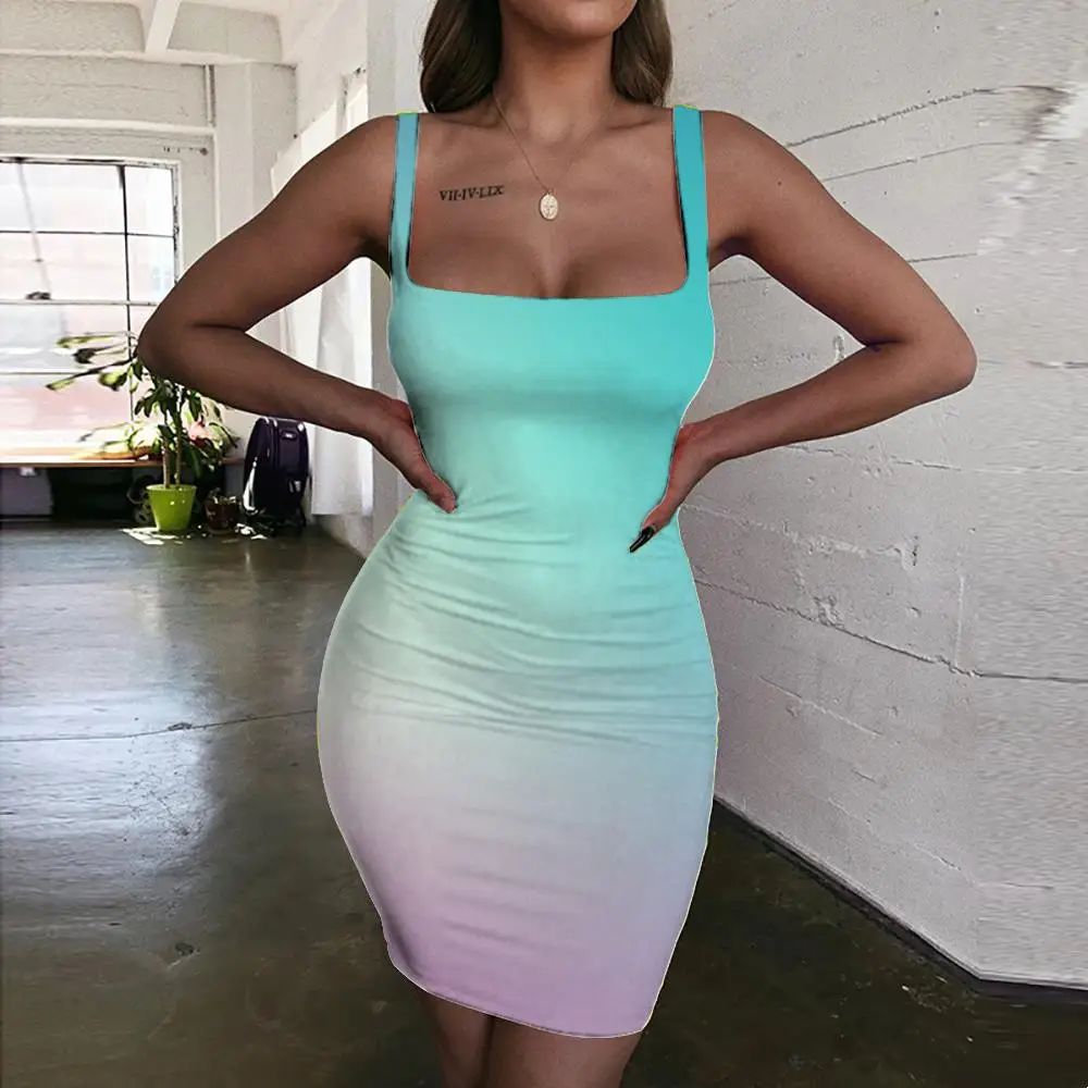 

Giyu Brand Gradient Dresses Women Colorful Ladies Dresses Art Bodycon Dress Womens Clothing Party New Beach Femme