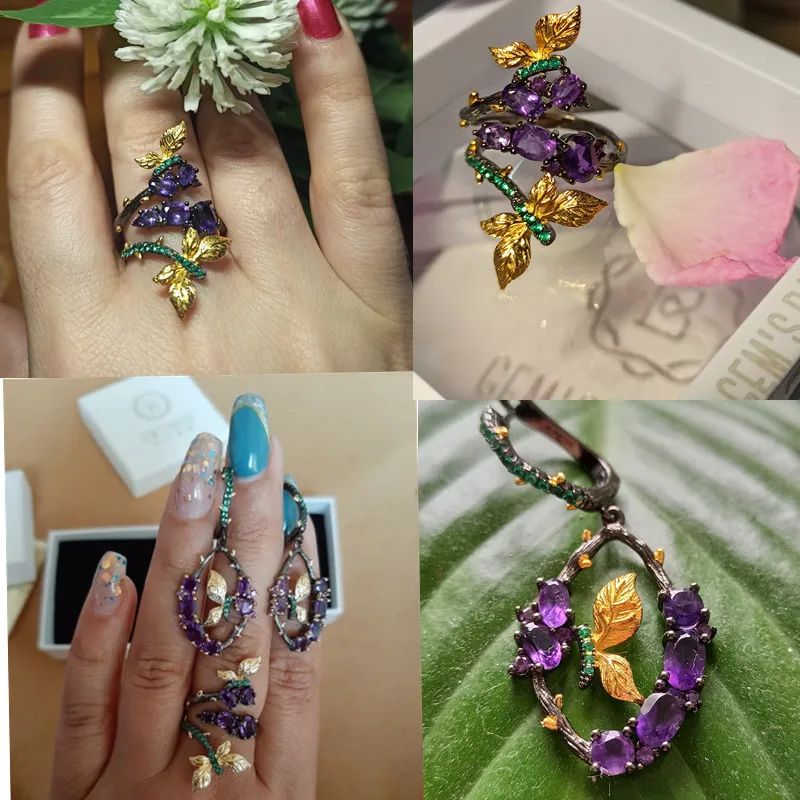 Женские серьги-подвески GEM'S BALLET натуральный аметистовый драгоченный камень