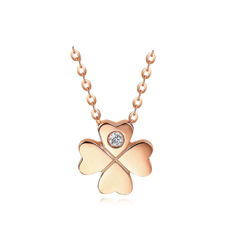 Lucky Diamond 18 К настоящее Настоящее ТВЕРДОЕ ЗОЛОТО AU750 4 листа клевера кулон ожерелье