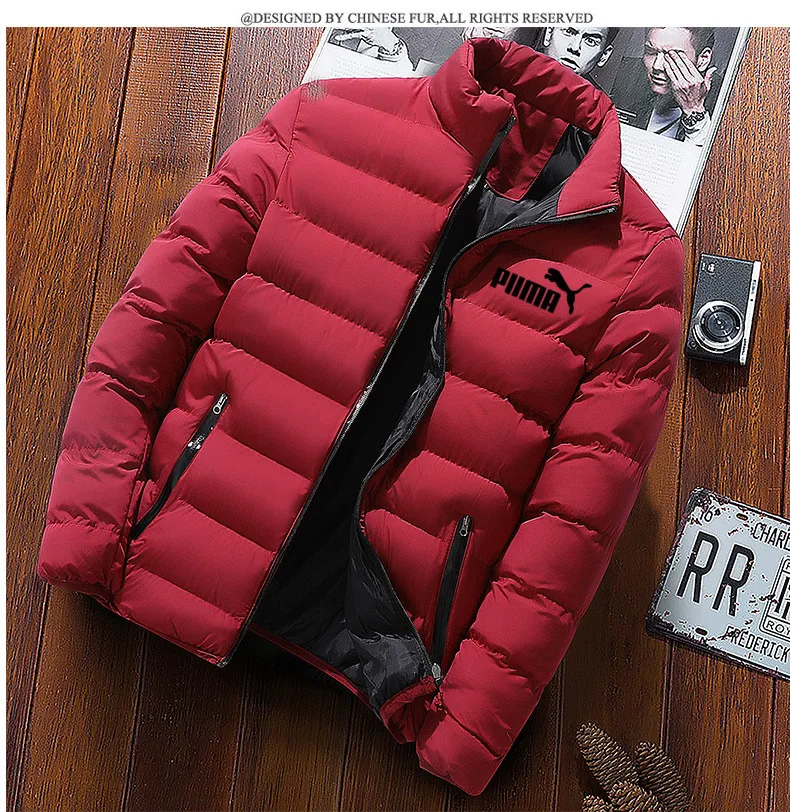 

Brand Men cheetah Parka Cotton Padded Winter Jacket Mens Warm Jackets Male Solid StandCollar Zipper Thick Coats Down ParkasM-4XL