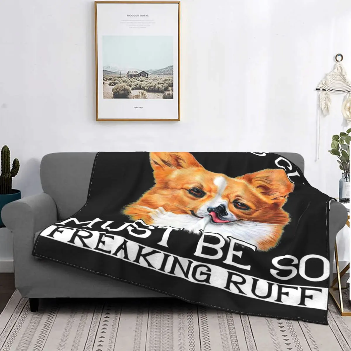 

Manta con capucha para niños, a cuadros colcha para cama, sofá, perro Corgi galés