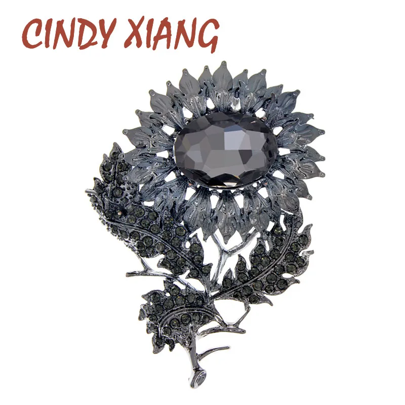 

CINDY XIANG Vintage Antique Sunflower Brooches For Women Crystal Plant Brooch Rhinestone Pin 2 Colors Avaible High Quality New