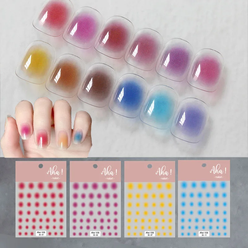 

1pc Blush Style Nail Art Sticker Translucent Gradient Dots Nail Decals Color Block Decoration For Grils Adhesive Nail Decoration