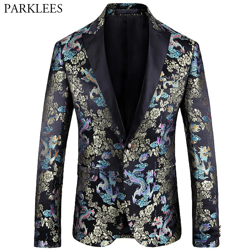 Мужские блейзеры с вышитым драконом модные изысканные цветочные для свадебной