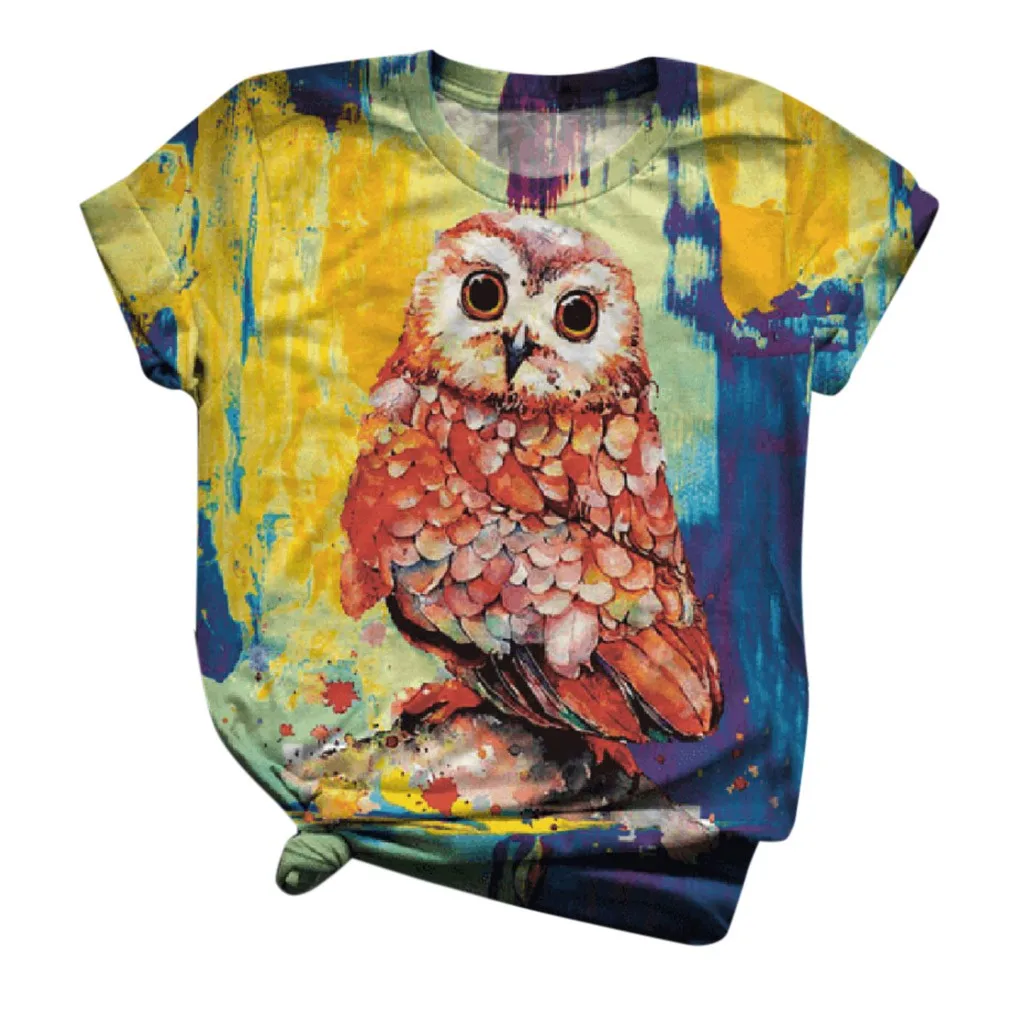 Винтажная женская футболка с принтом птицы совы топ летняя повседневная