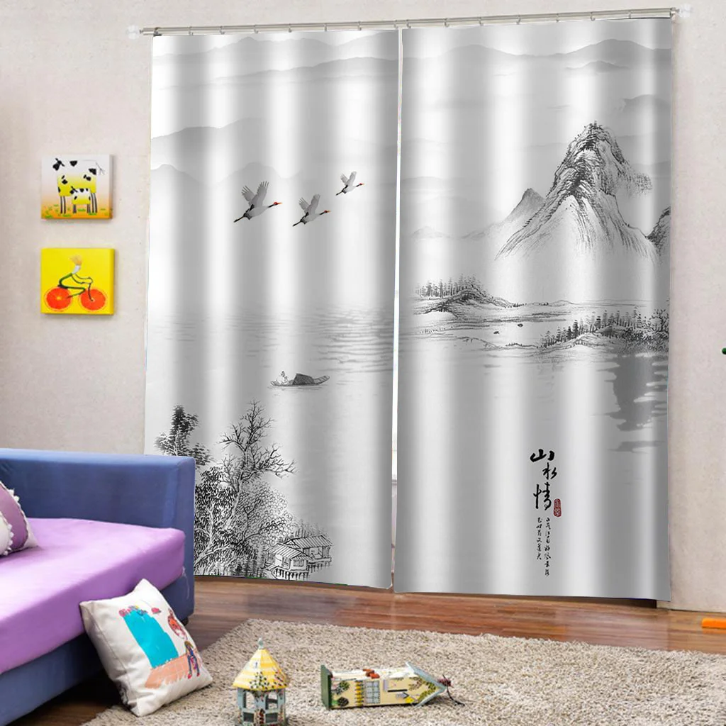 

Chinese Large 3D Curtains Art Landscape Curtains For Living Room Bedroom Home Decor Blackout Drapes
