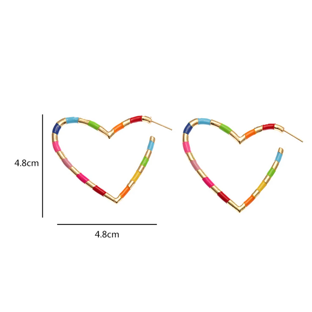 Женские серьги кольца в разноцветную полоску большие форме сердца для вечеринки