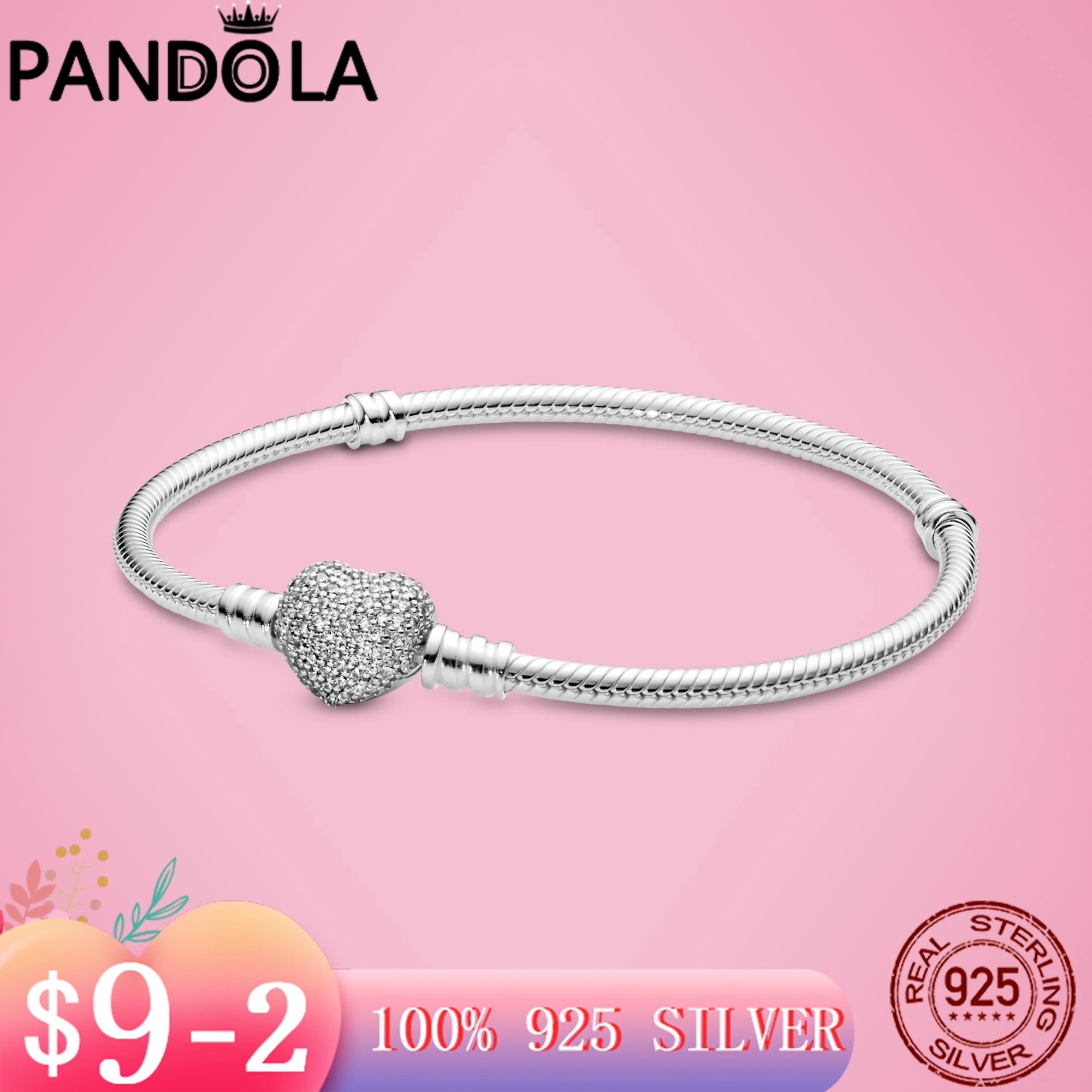 

Женский браслет-цепочка из серебра 925 пробы, со сверкающими сердечками