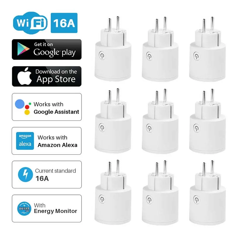 

Smart Home 16A EU Smart Wifi Power Plug With Power Monitor Wifi Wireless Socket Outlet Works With Alexa Google Home Tuya App