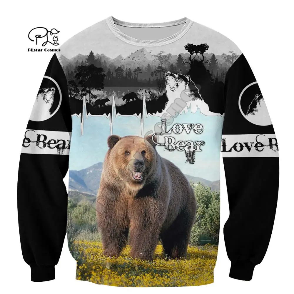 

PLstar Cosmos 3DPrint Brown Bear Hunter Hunting Animals Funny Men/Women Harajuku Streetwear Hoodies/Zip Hoodie/Sweatshirt/-d13