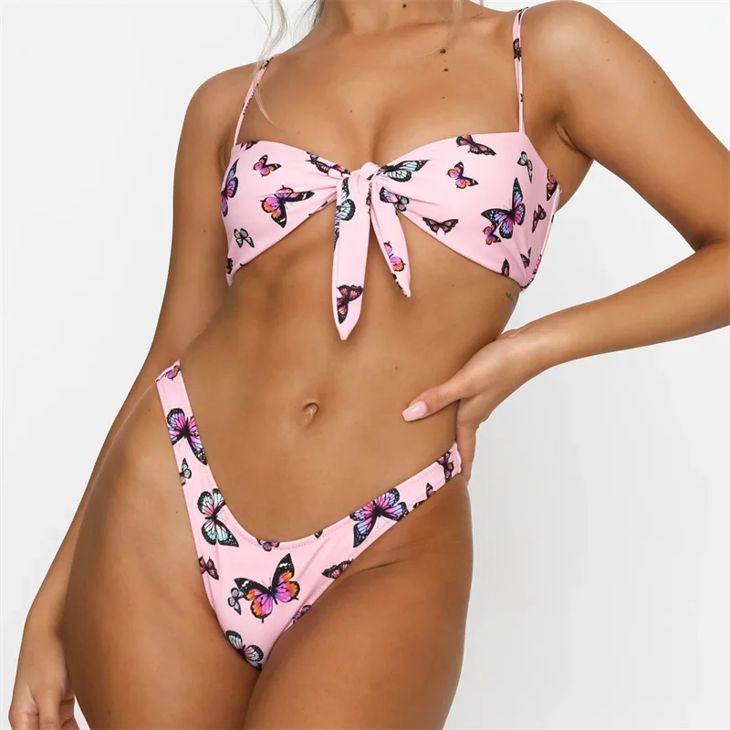 

Butterfly Print Sexy Women Bikini Brazilian Swimsuit Push-up Bra Bikini Set Bow Swim Suit Swimwear Beachwear Bathing
